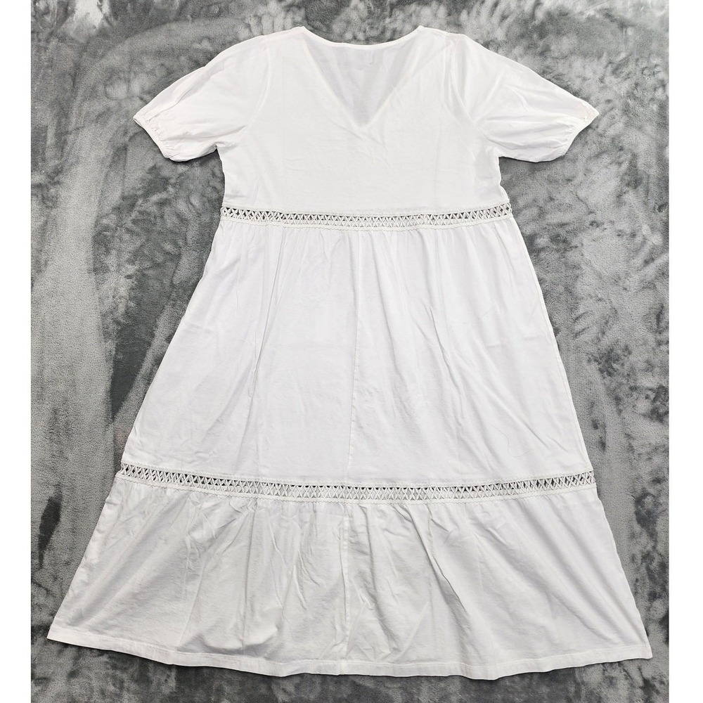 ASOS Curve Dress Womens 12 White Crochet Trim Cotton V-Neck Short‎ Sleeve Midi - Picture 3 of 10